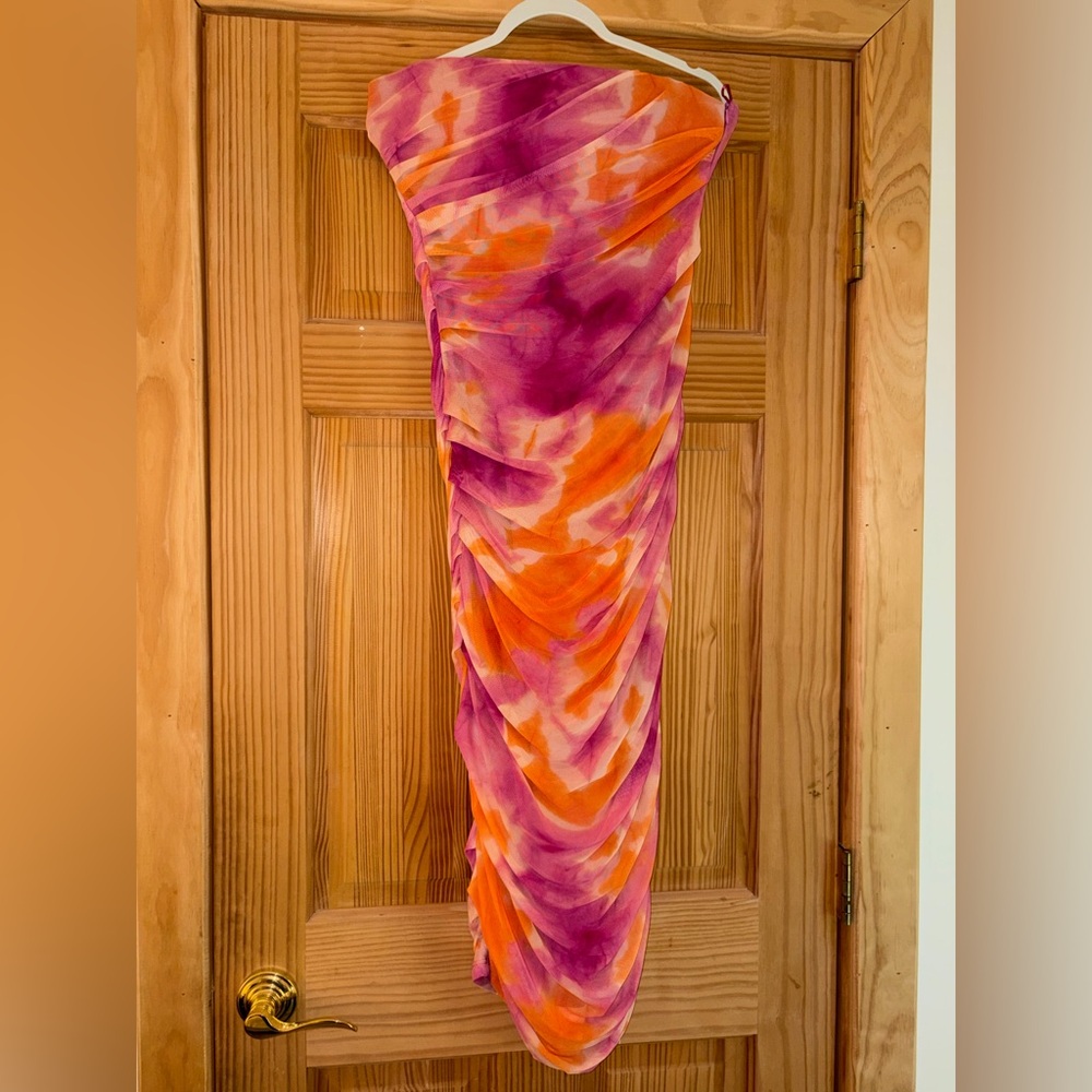 Vibrant Pink & Orange Ruched Dress